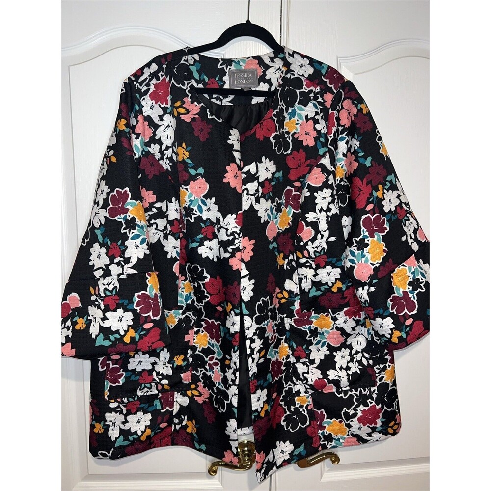 Jessica London Women Jacket Plus Size 28W Open Front Colorful Artsy Floral